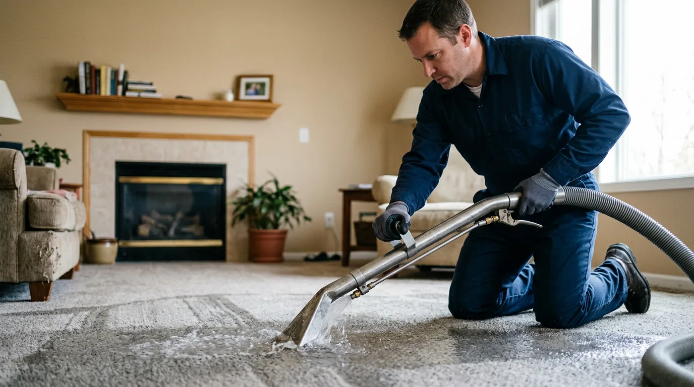 Water damage restoration technician working near Courtland, AL